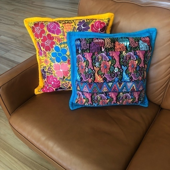 Modern Two Decorating Accent Multi Colorful Embroidered Square Throw Pillow - Picture 1 of 13